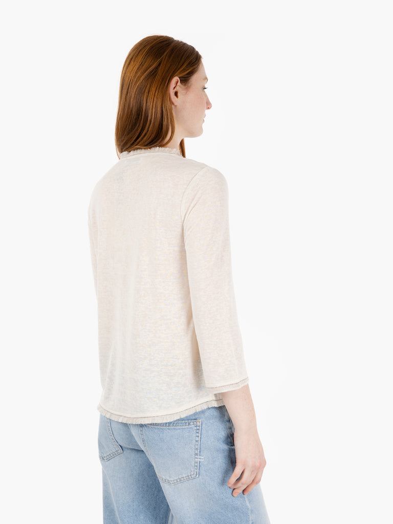MAIDA MILA - Maglia a 3/4 orli sfrangiati beige