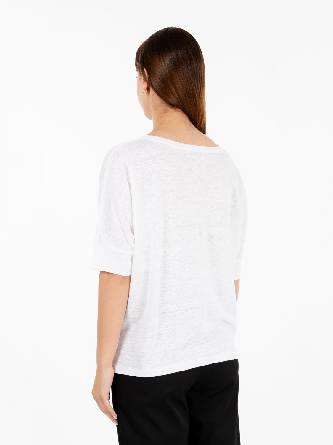 Wide kimono sleeve white linen sweater