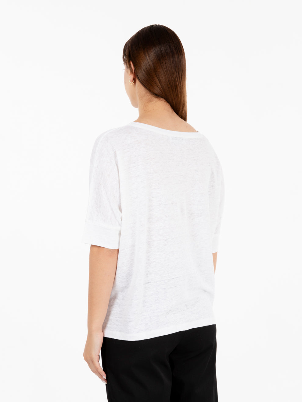 Wide kimono sleeve white linen sweater