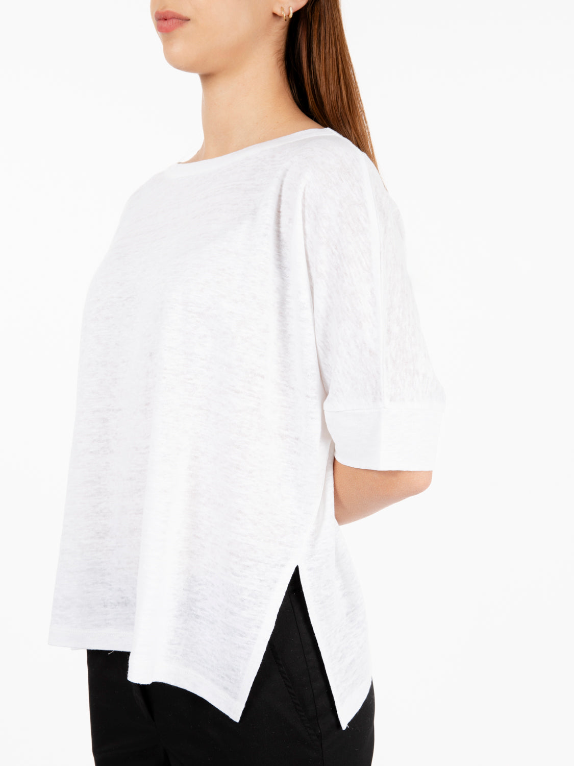 Wide kimono sleeve white linen sweater