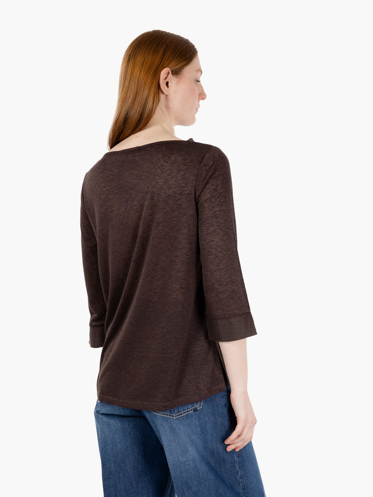 MAIDA MILA - Maglia con scollo a barchetta 3/4 bruno