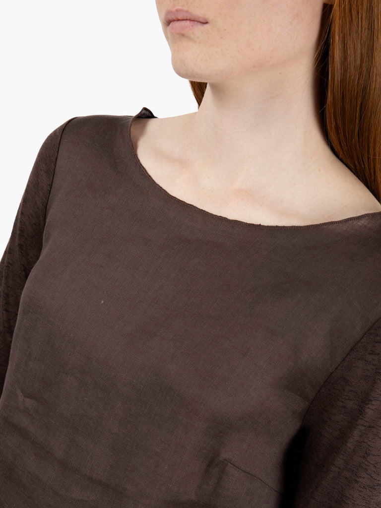 MAIDA MILA - Maglia con scollo a barchetta 3/4 bruno