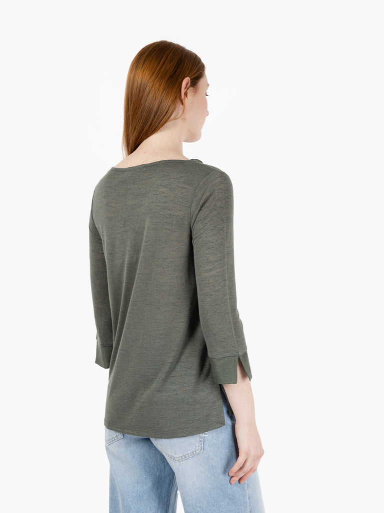MAIDA MILA - Maglia con scollo a barchetta 3/4 oliva scuro
