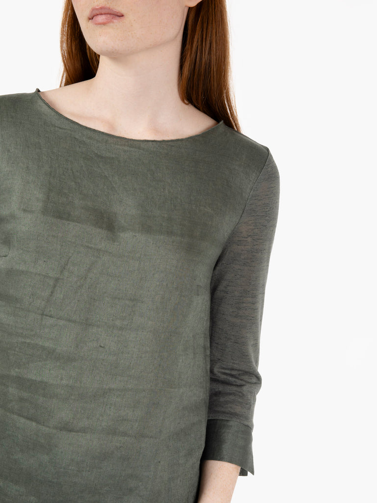 MAIDA MILA - Maglia con scollo a barchetta 3/4 oliva scuro