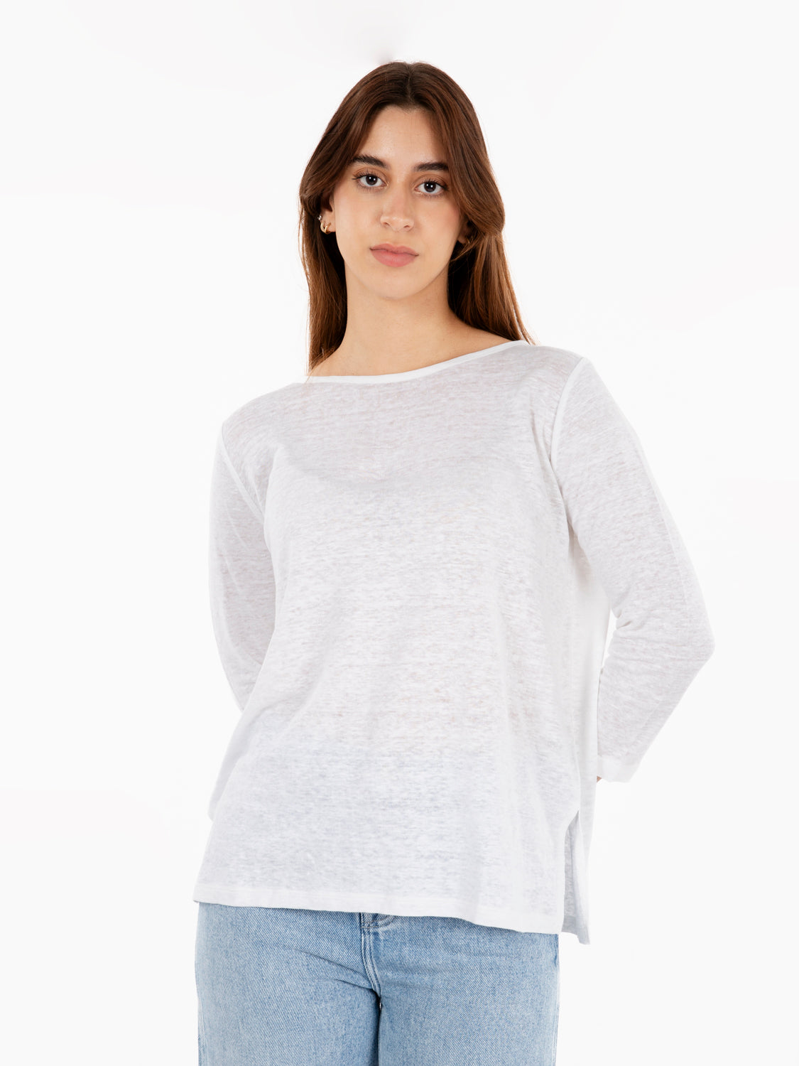 Linen sweater with 3/4 sleeves white jersey