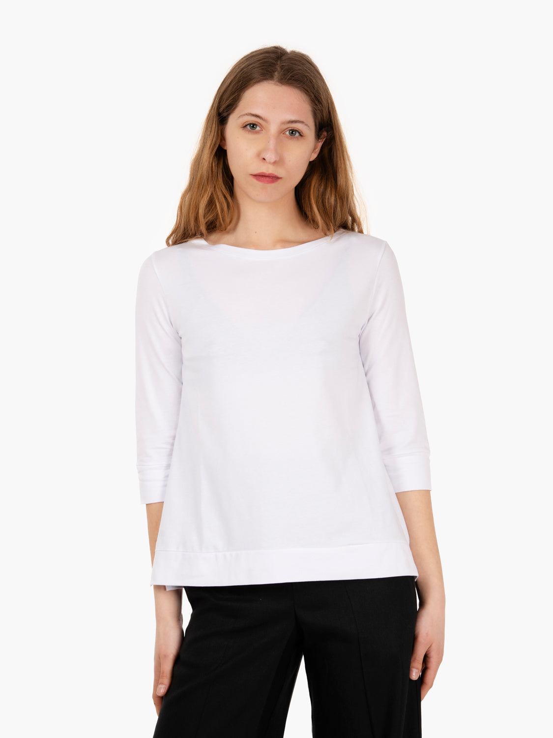 White cotton 3/4 sleeve sweater