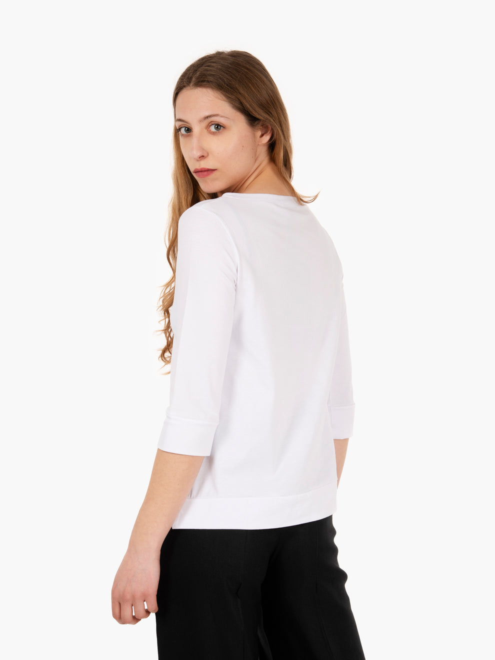 White cotton 3/4 sleeve sweater