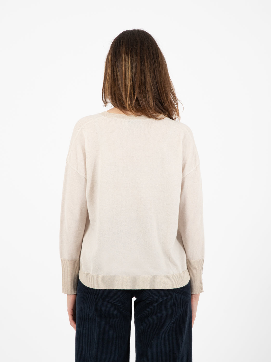 Maglia scollo a V lurex avorio