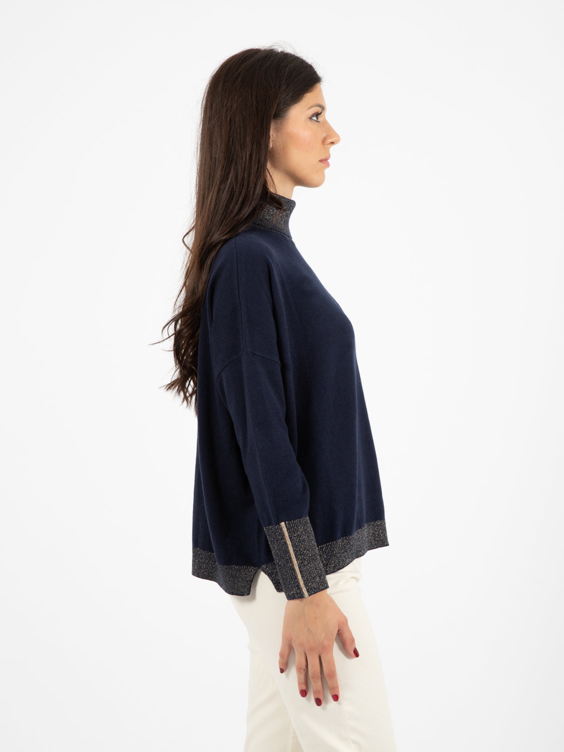 Maglia dolcevita lurex navy