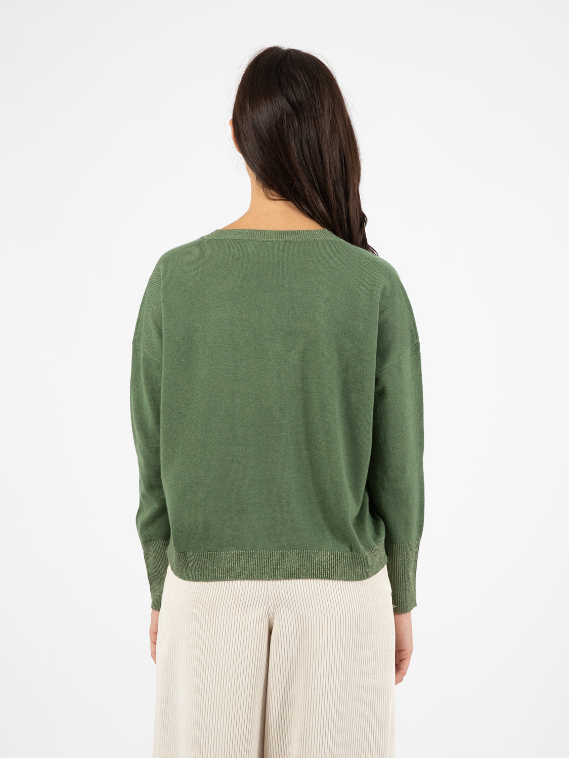 Maglia scollo a V lurex rosmarino