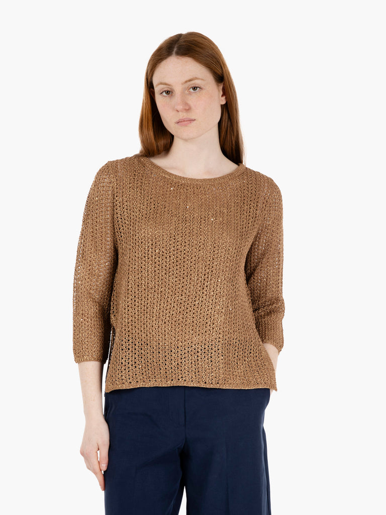 MAIDA MILA - Maglia traforata con paillettes oro