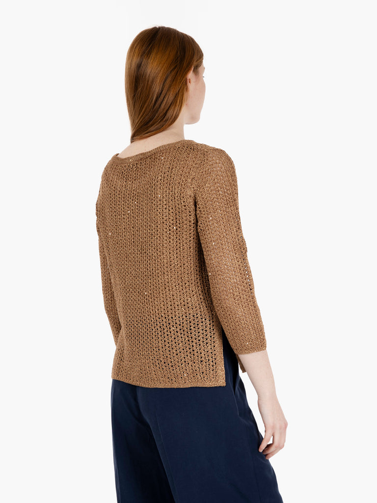 MAIDA MILA - Maglia traforata con paillettes oro