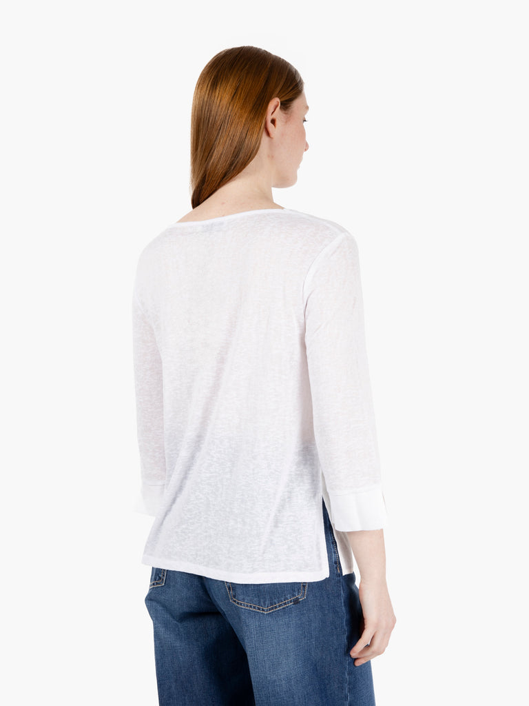 MAIDA MILA - Maglia viscosa e lino scollo a V bianco