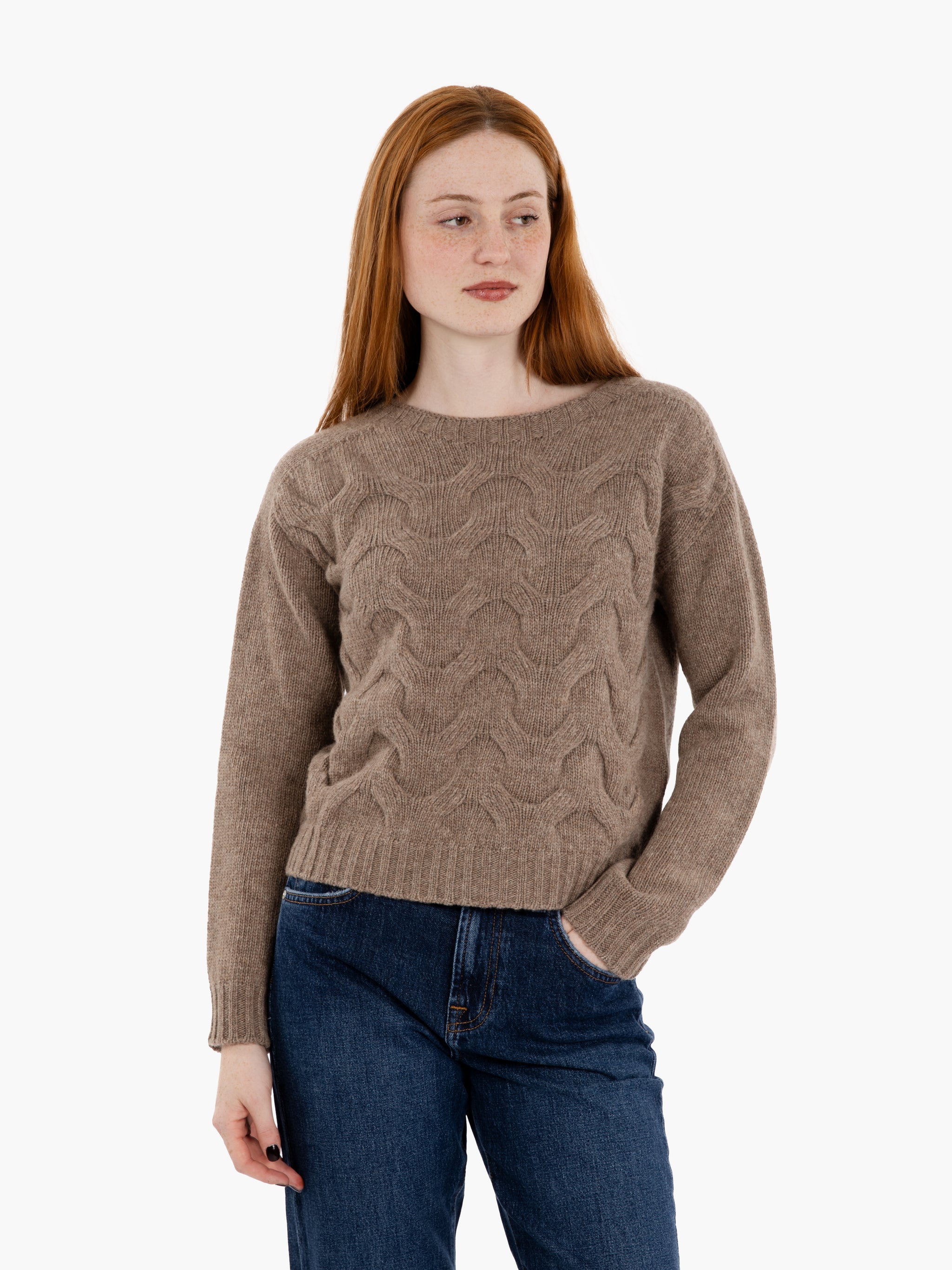 Brown wool cable knit sweater