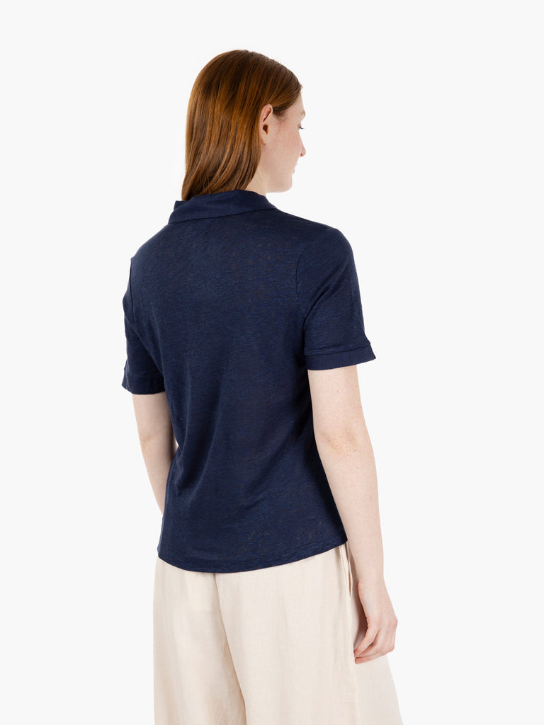 MAIDA MILA - Polo in lino blu navy