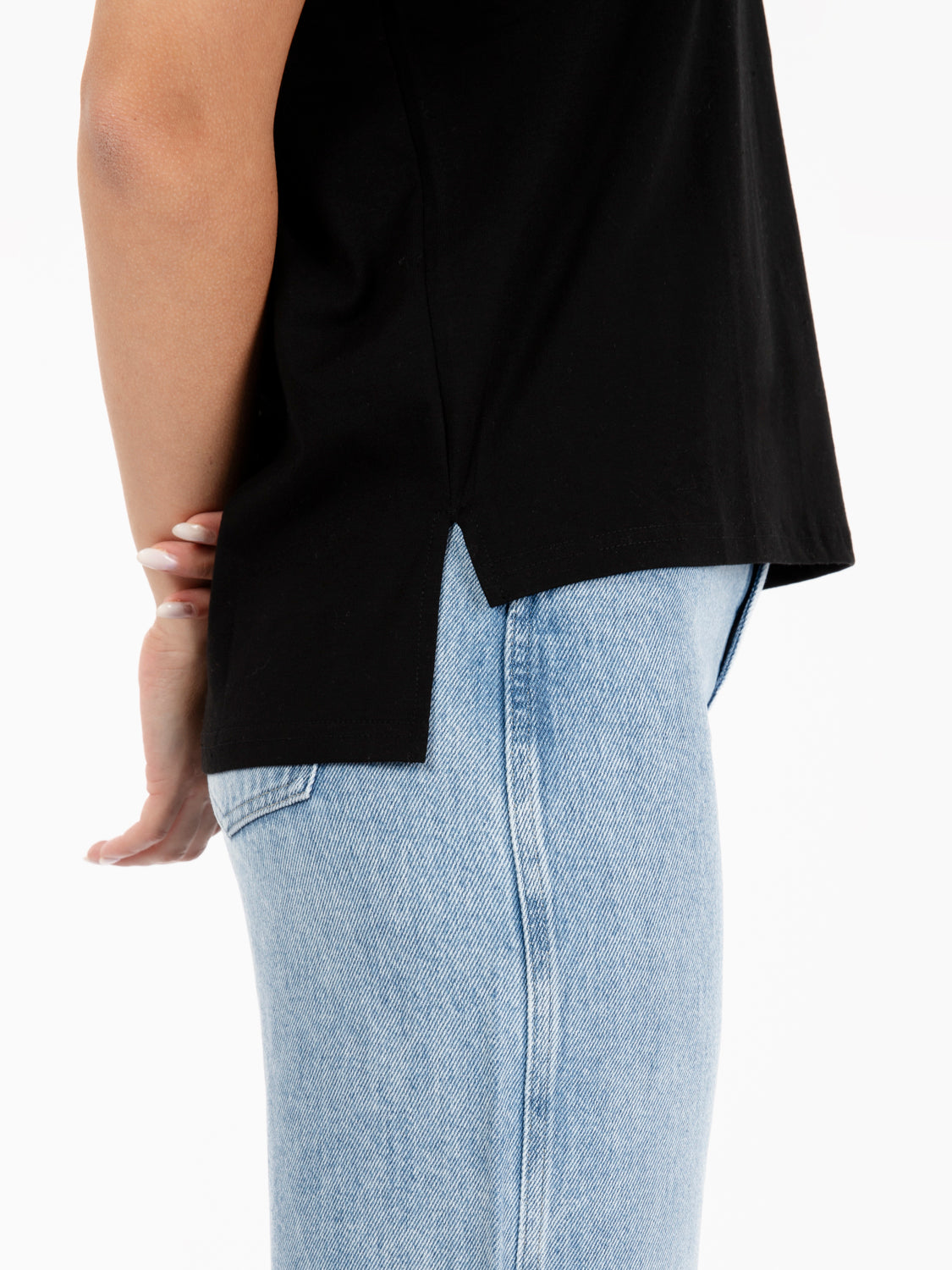 Black wide neck and pocket T-shirt
