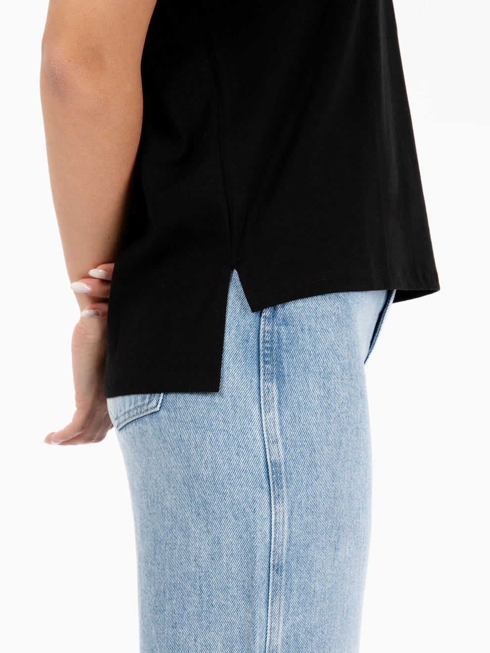 Black wide neck and pocket T-shirt