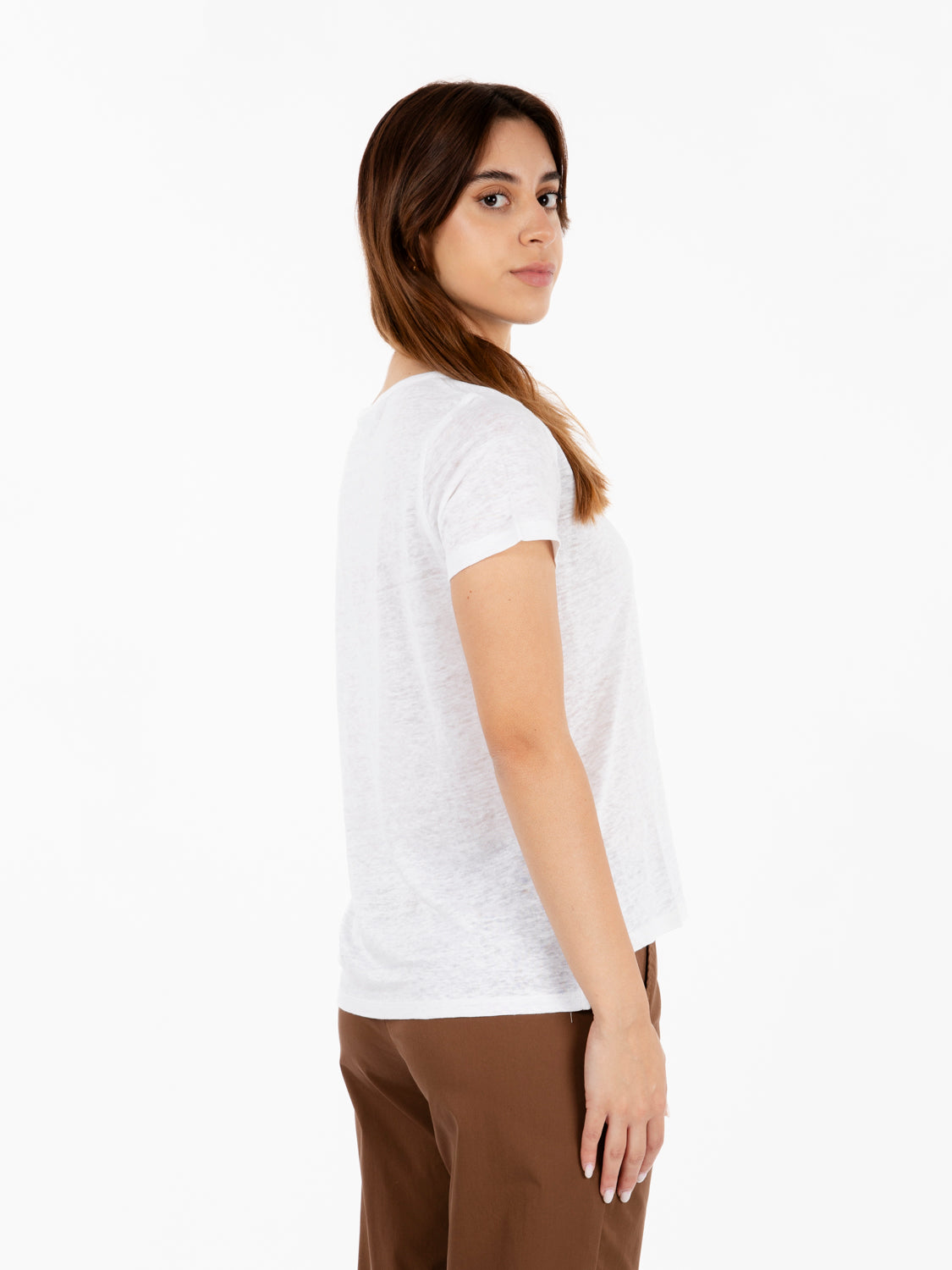 White jersey double length V-neck T-shirt