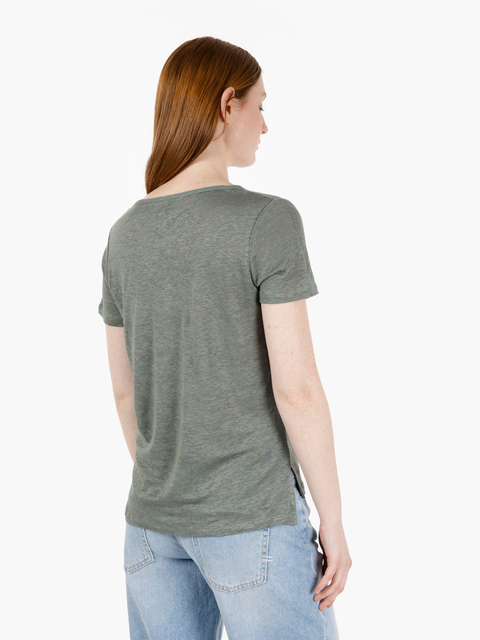 Green linen V-neck T-shirt