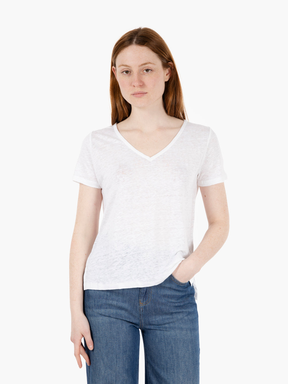 White linen V-neck T-shirt