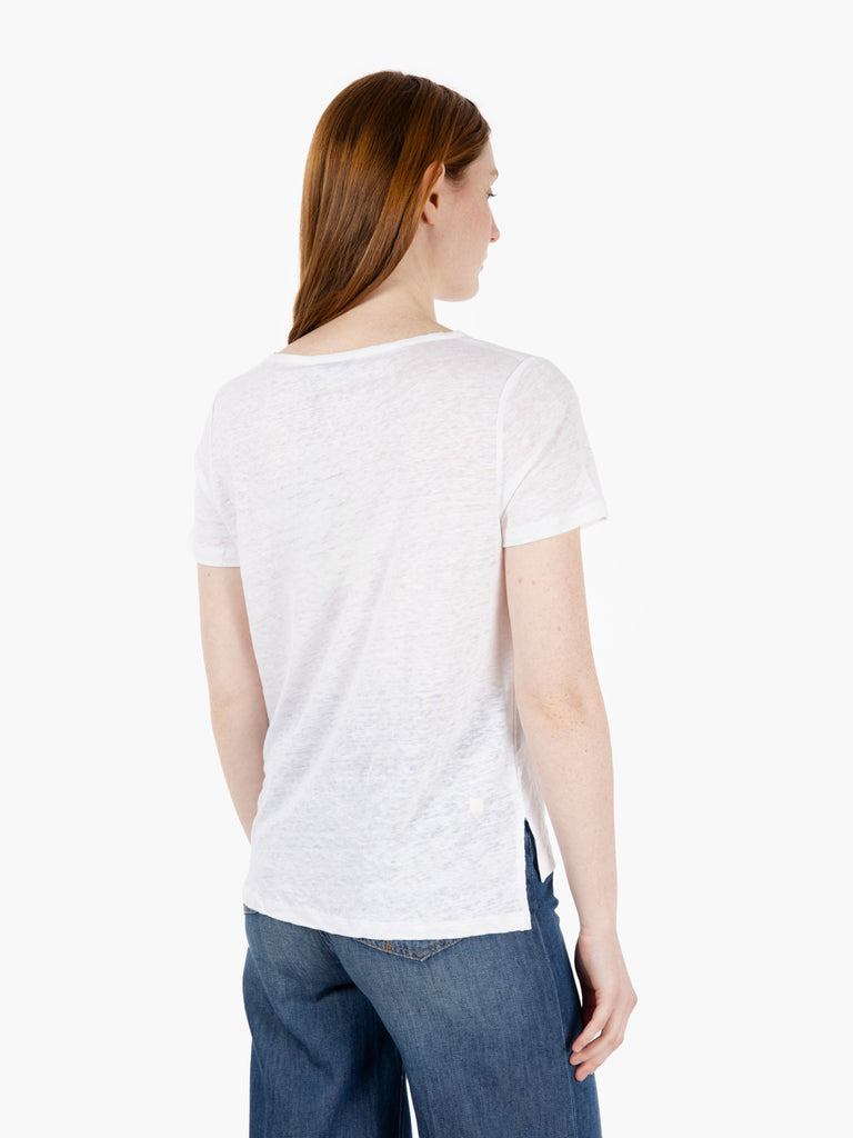 MAIDA MILA - T-shirt scollo a V lino bianco