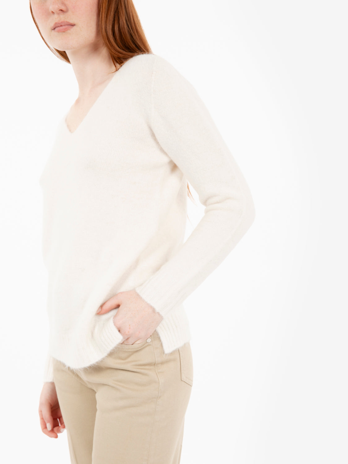 White V-neck sweater