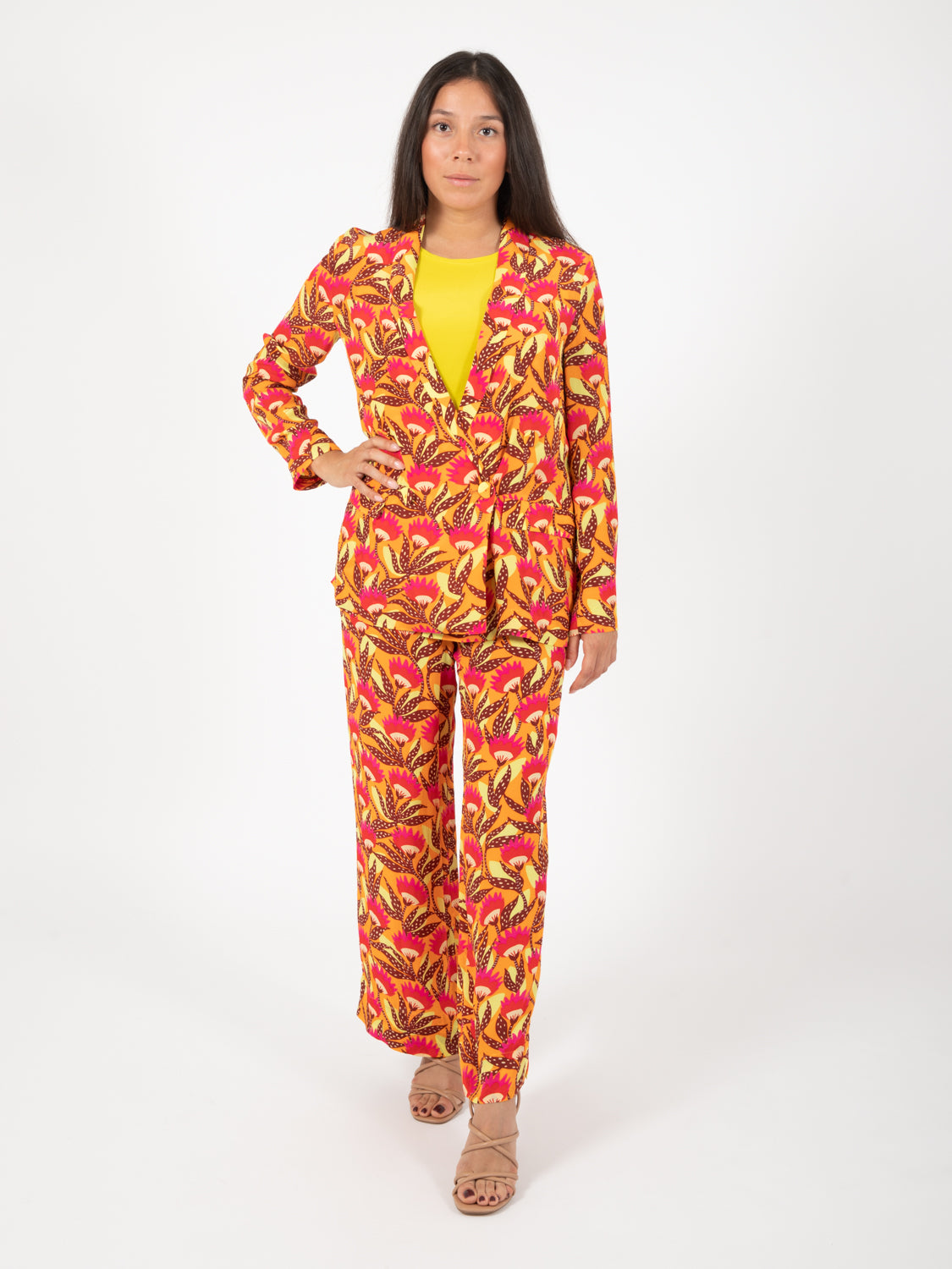 Pantalone begonia print arancio / tabacco