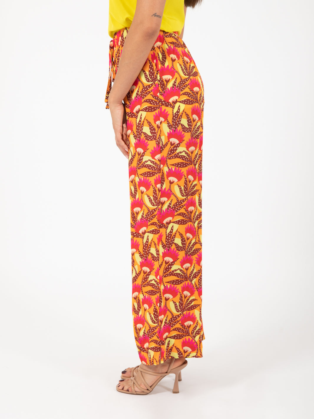 Pantalone begonia print arancio / tabacco