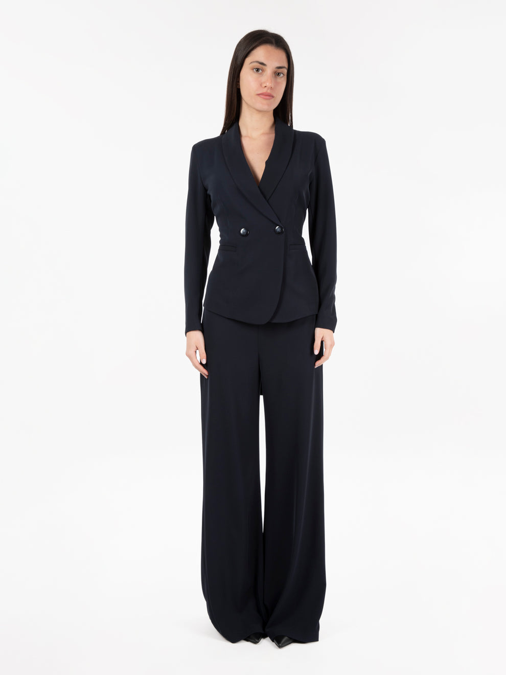 Double-breasted blazer with blue sash