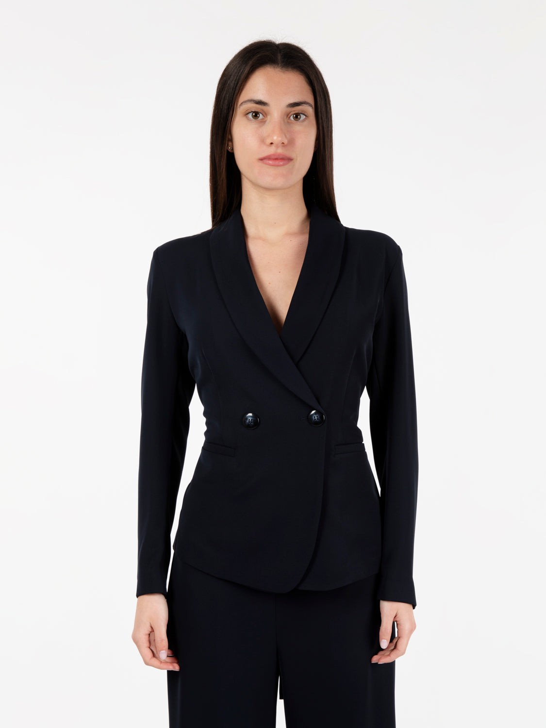 Double-breasted blazer with blue sash