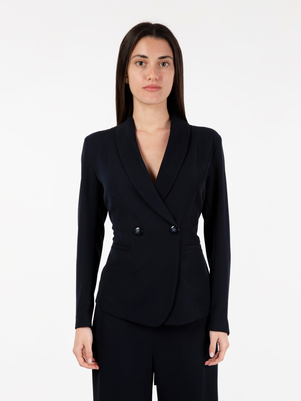 Double-breasted blazer with blue sash