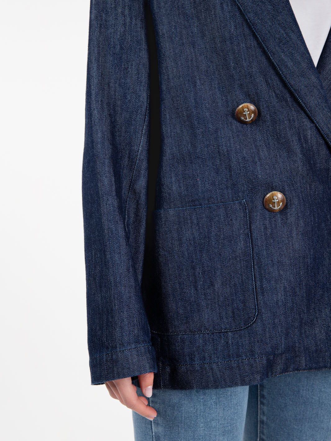 Blazer doppiopetto in denim blu