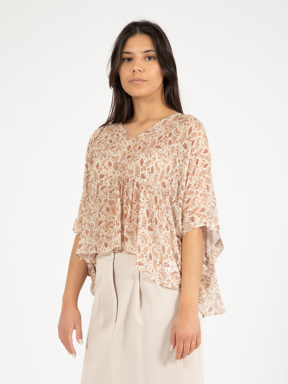 Camicia corta ampia fantasia marrone