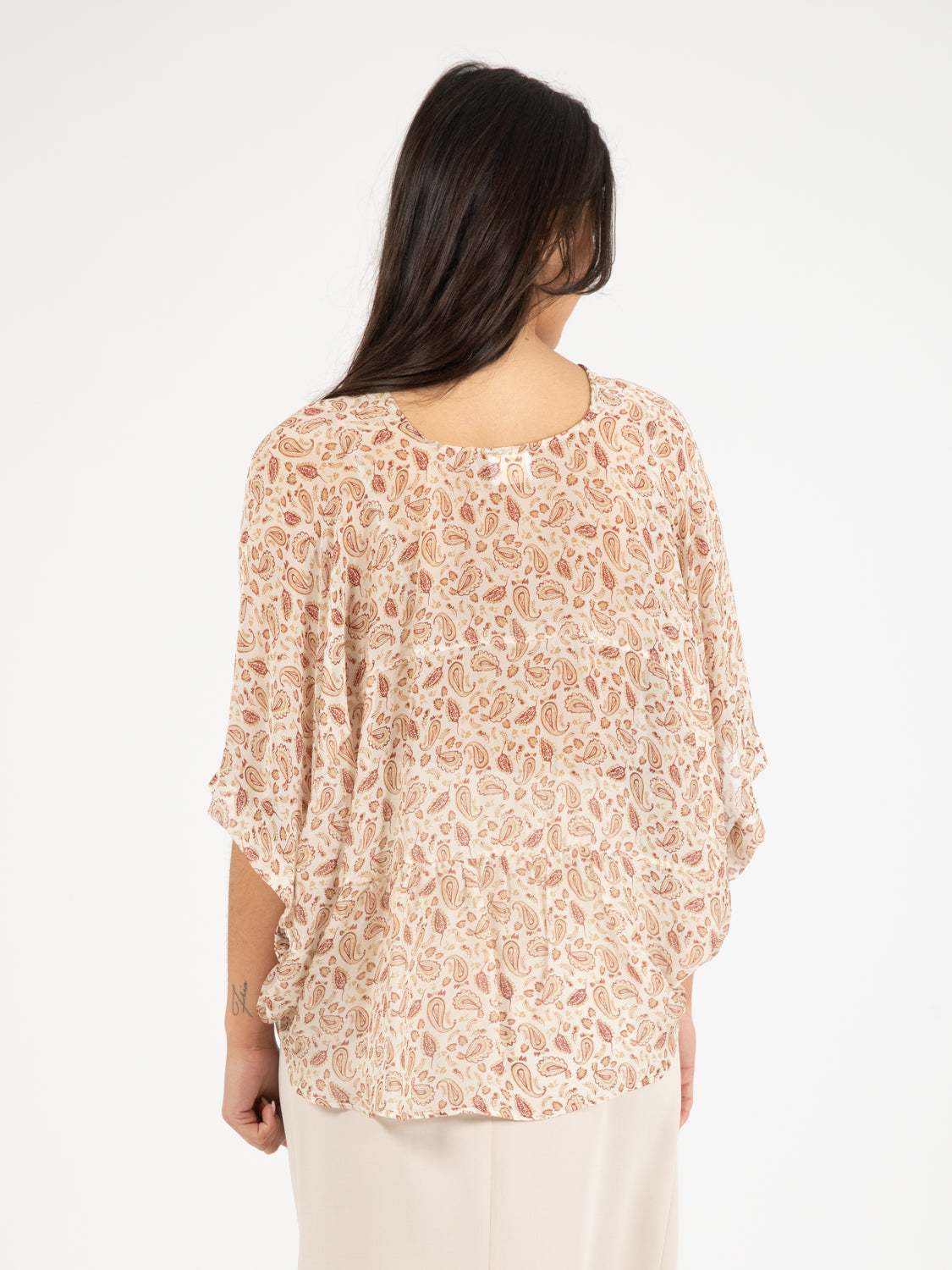 Camicia corta ampia fantasia marrone
