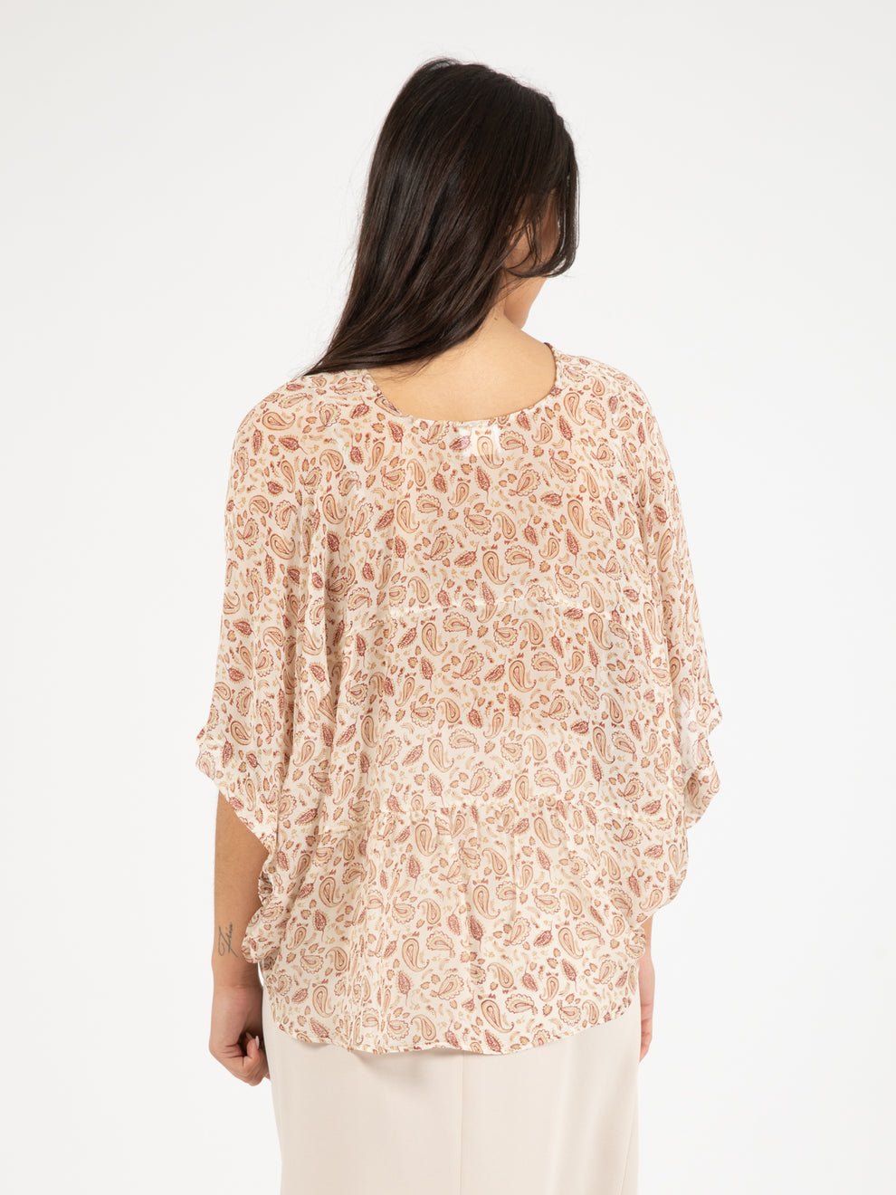 Camicia corta ampia fantasia marrone