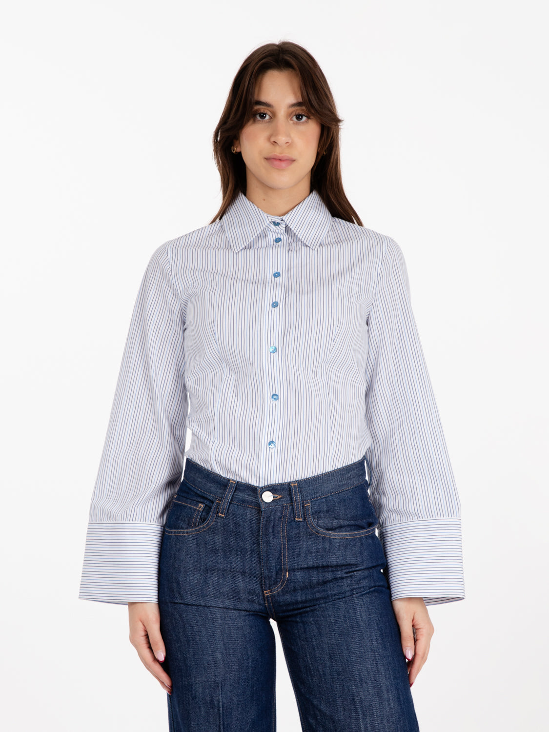 Camicia sfiancata a righe bianco / azzurro