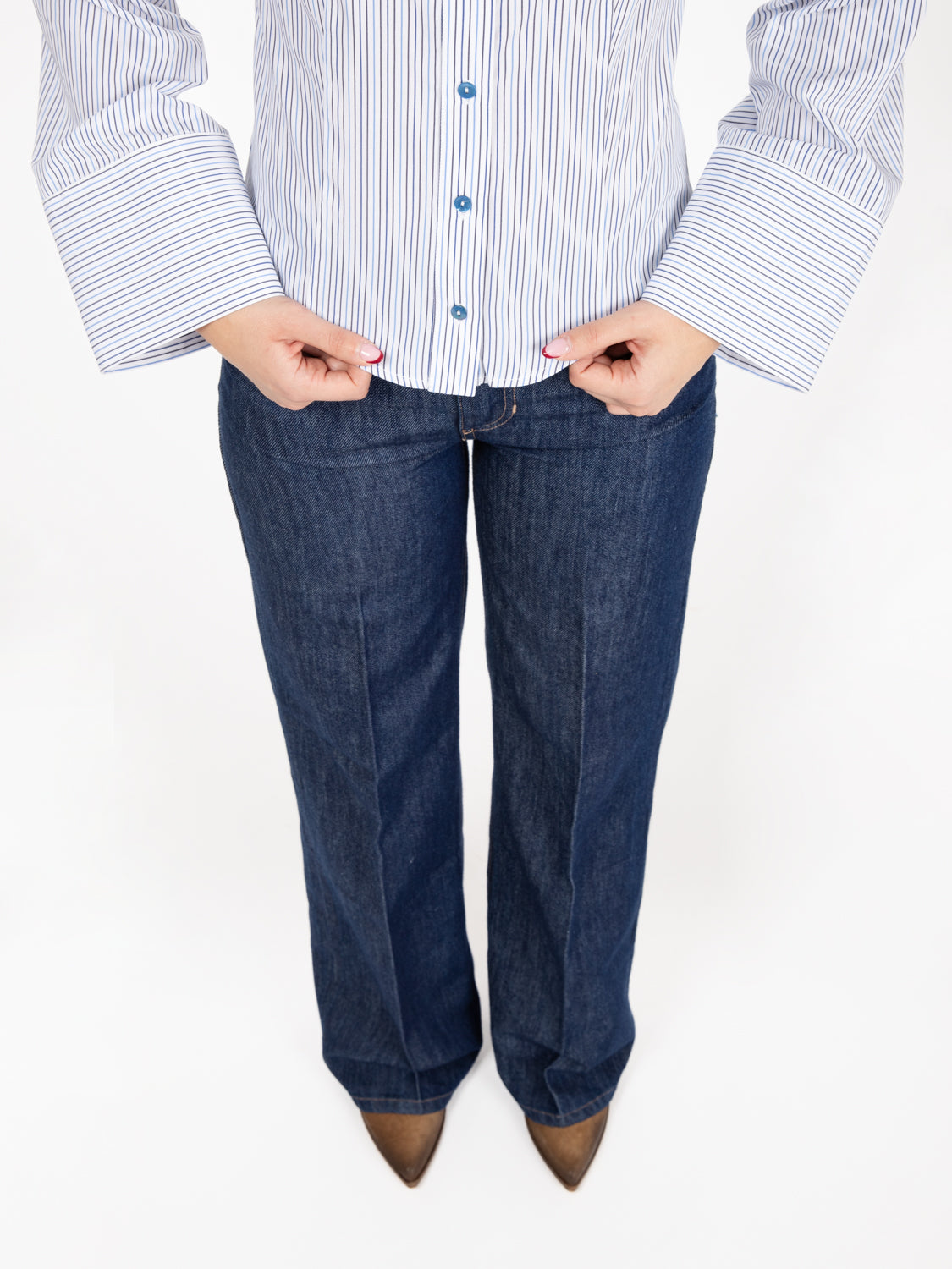 Camicia sfiancata a righe bianco / azzurro