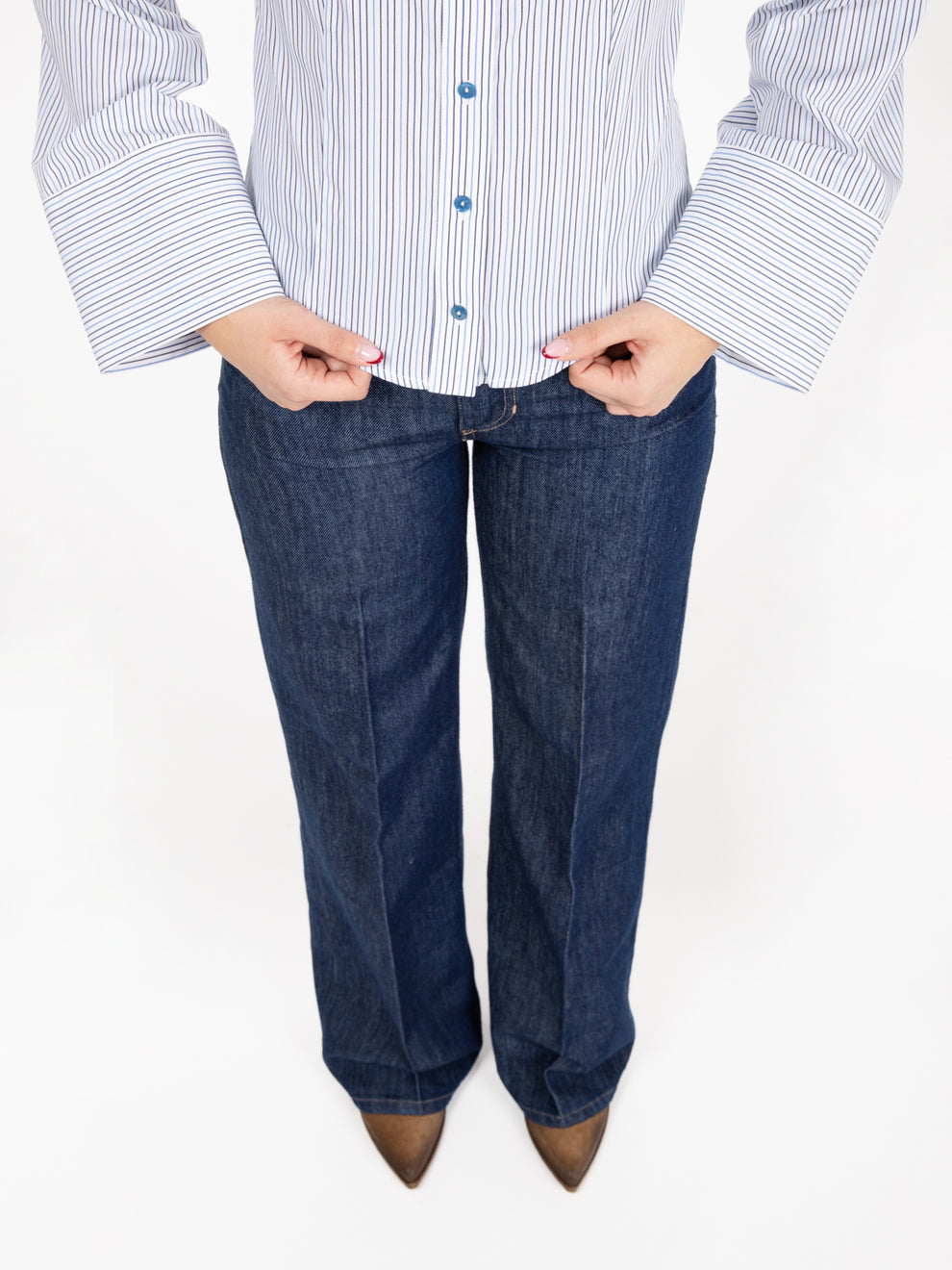 Camicia sfiancata a righe bianco / azzurro