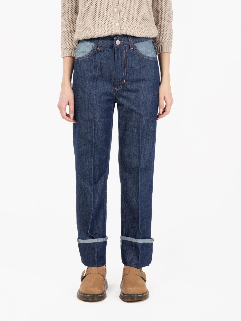 Jeans Winnie con risvolto blu