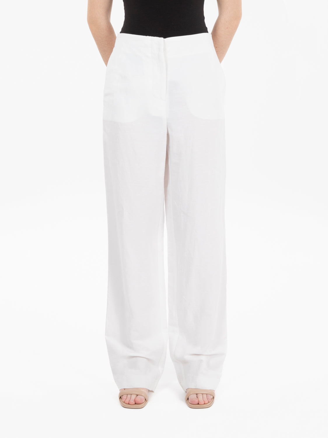 Pantalone a palazzo lino bianco