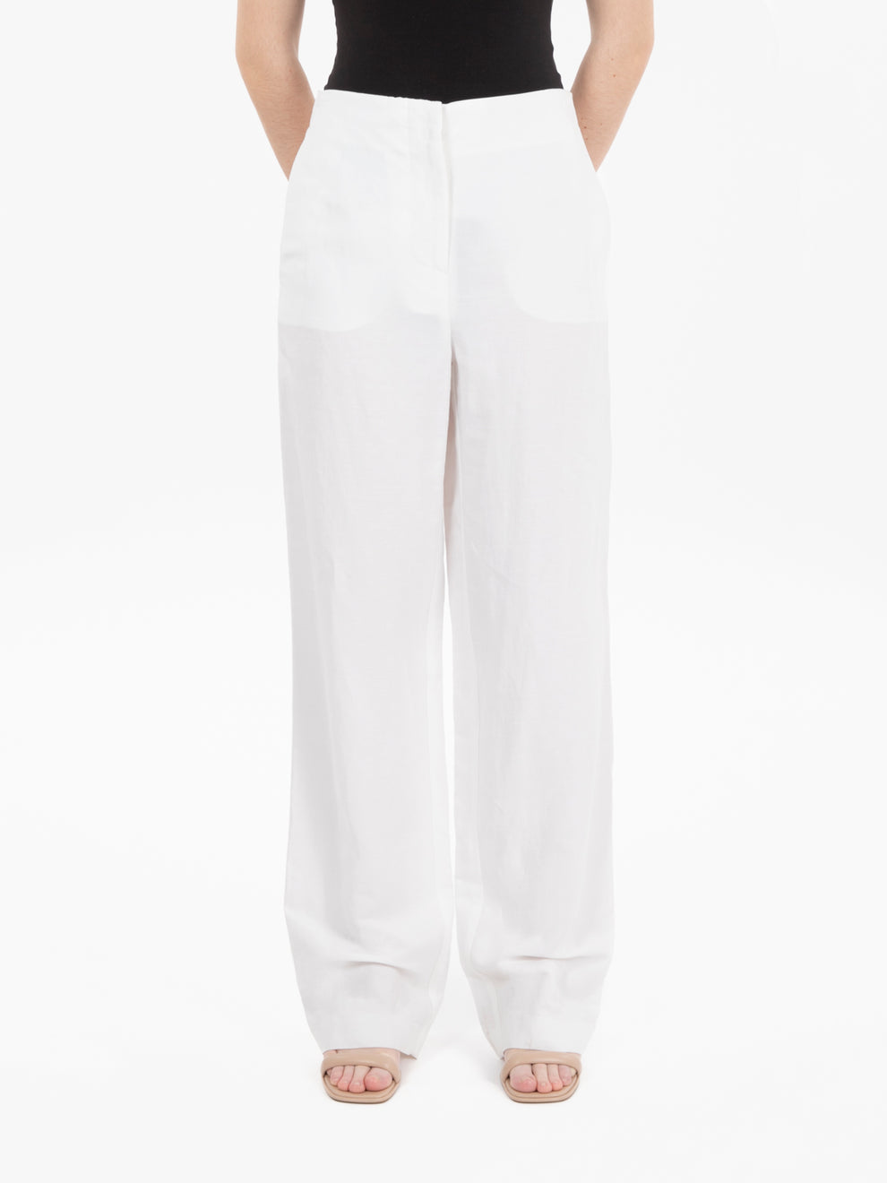 Pantalone a palazzo lino bianco