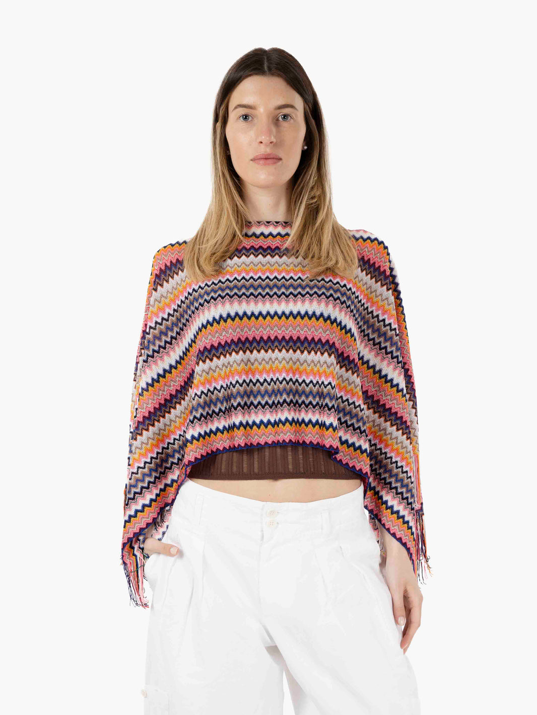 Poncho design zig zag blu / multicolor