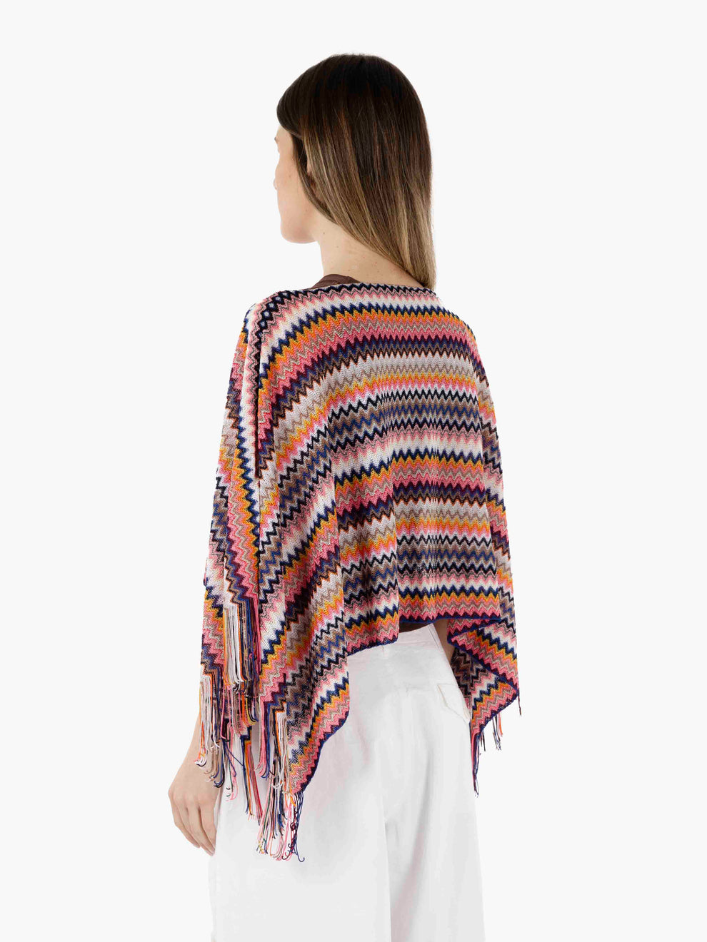 Blue / multicolor zig zag design poncho