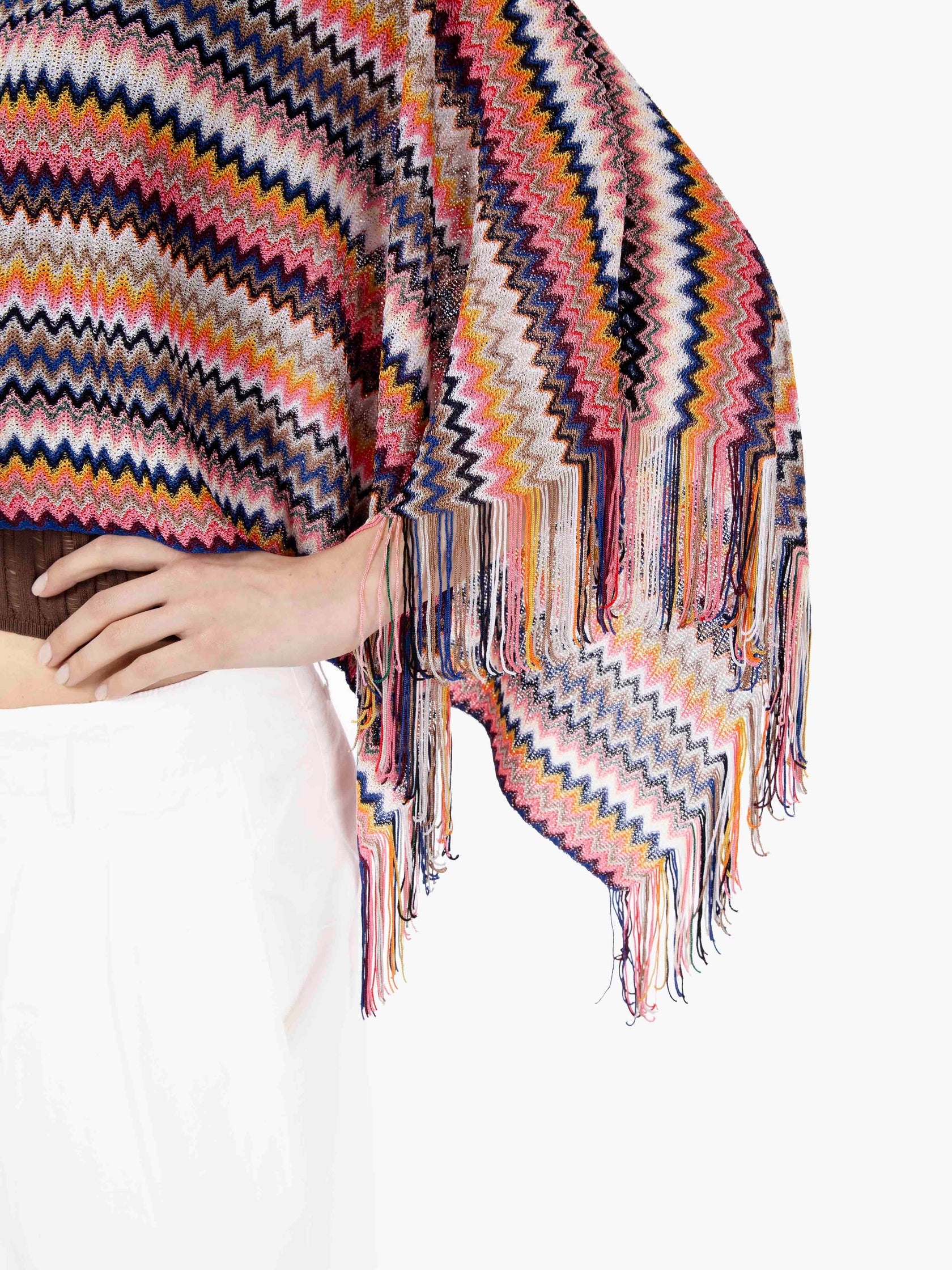 Blue / multicolor zig zag design poncho