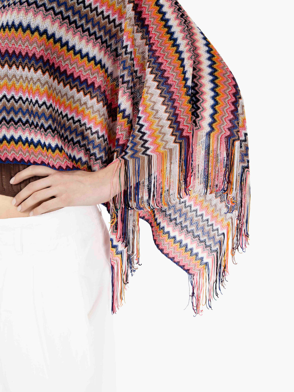 Blue / multicolor zig zag design poncho