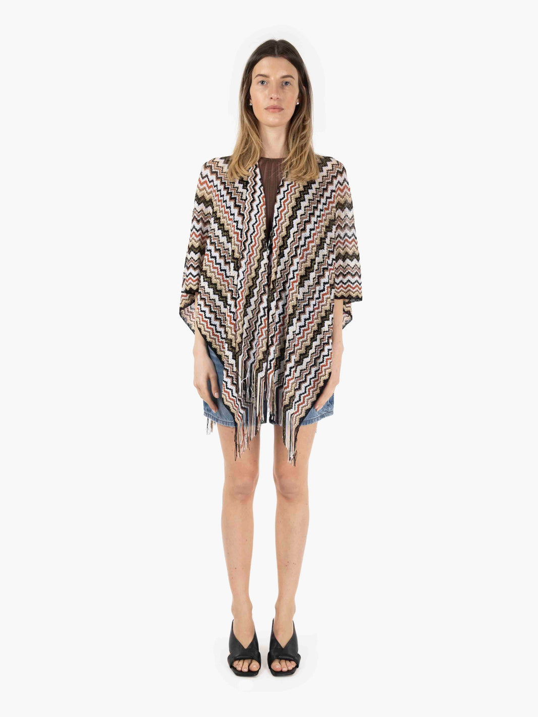 Poncho design zig zag marrone / multicolor