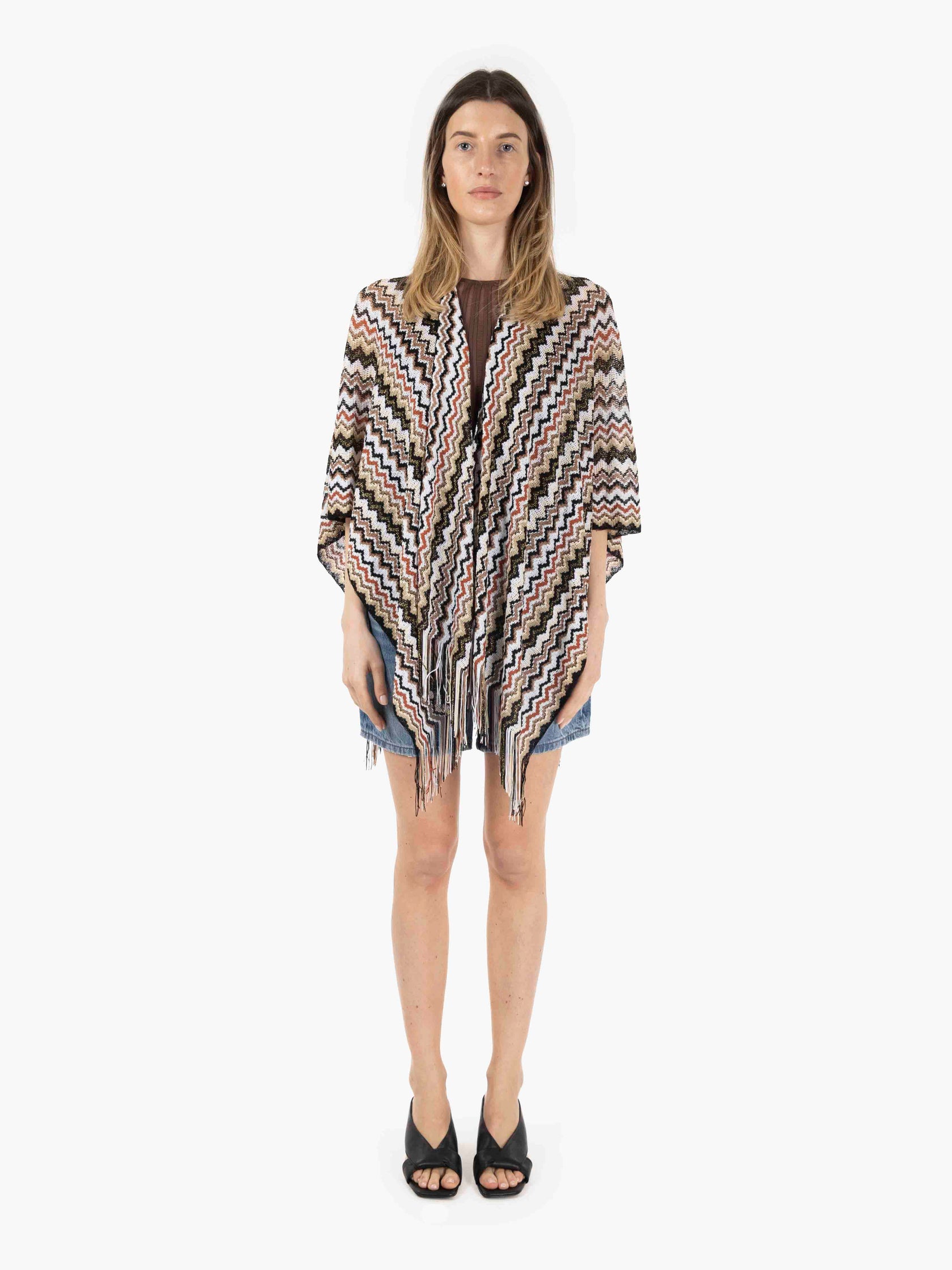 Poncho design zig zag marrone / multicolor
