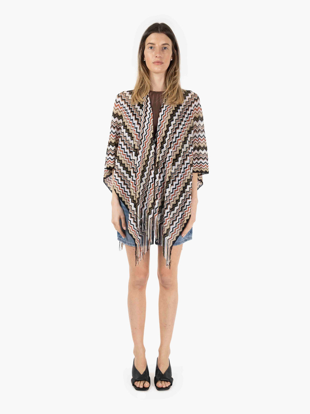 Poncho design zig zag marrone / multicolor