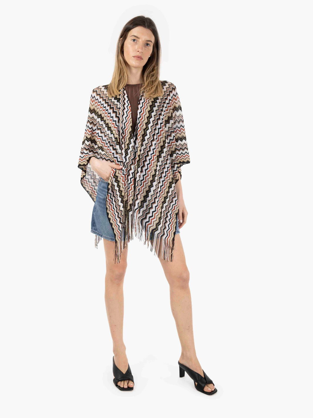 Poncho design zig zag marrone / multicolor