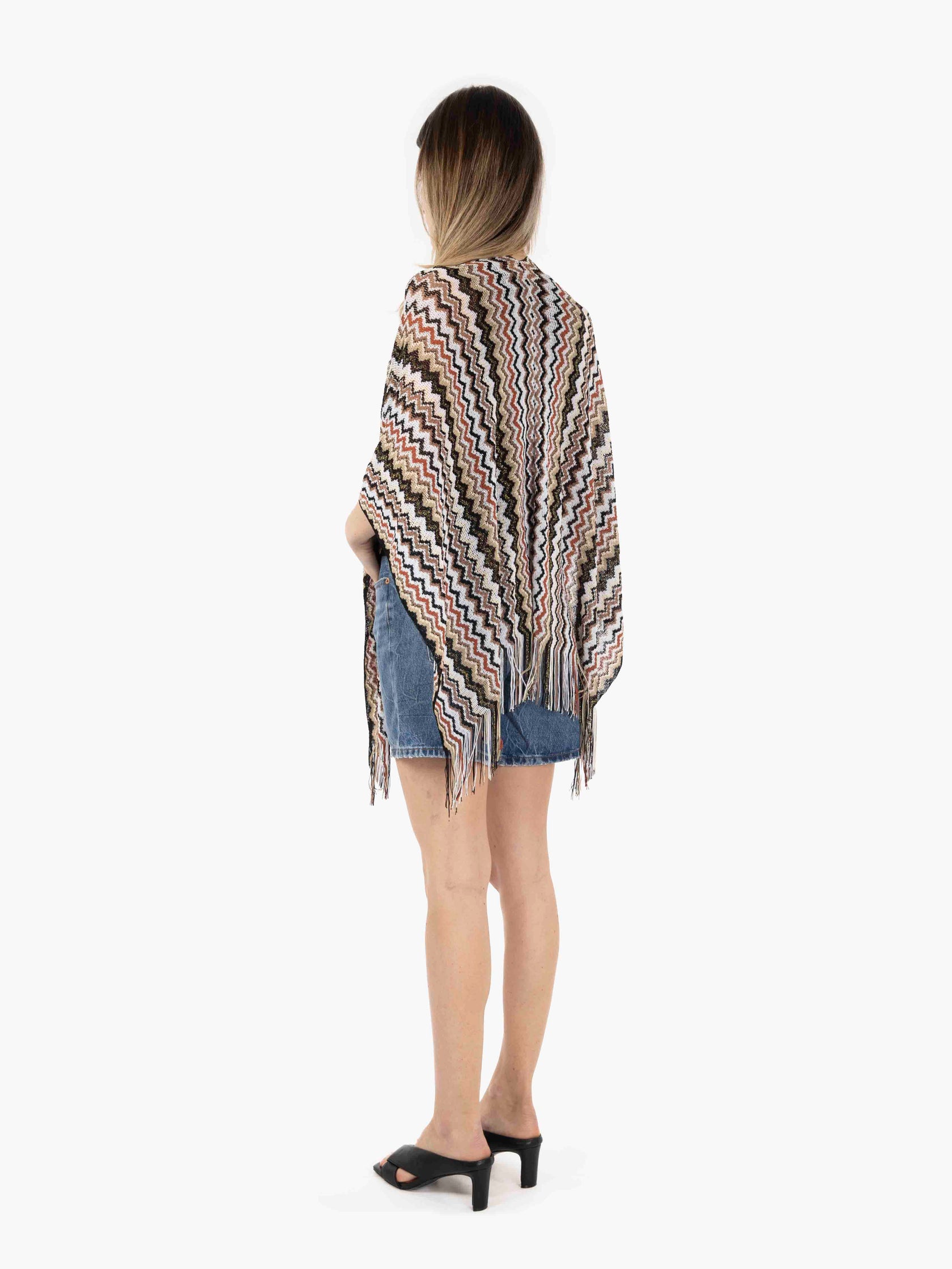 Poncho design zig zag marrone / multicolor